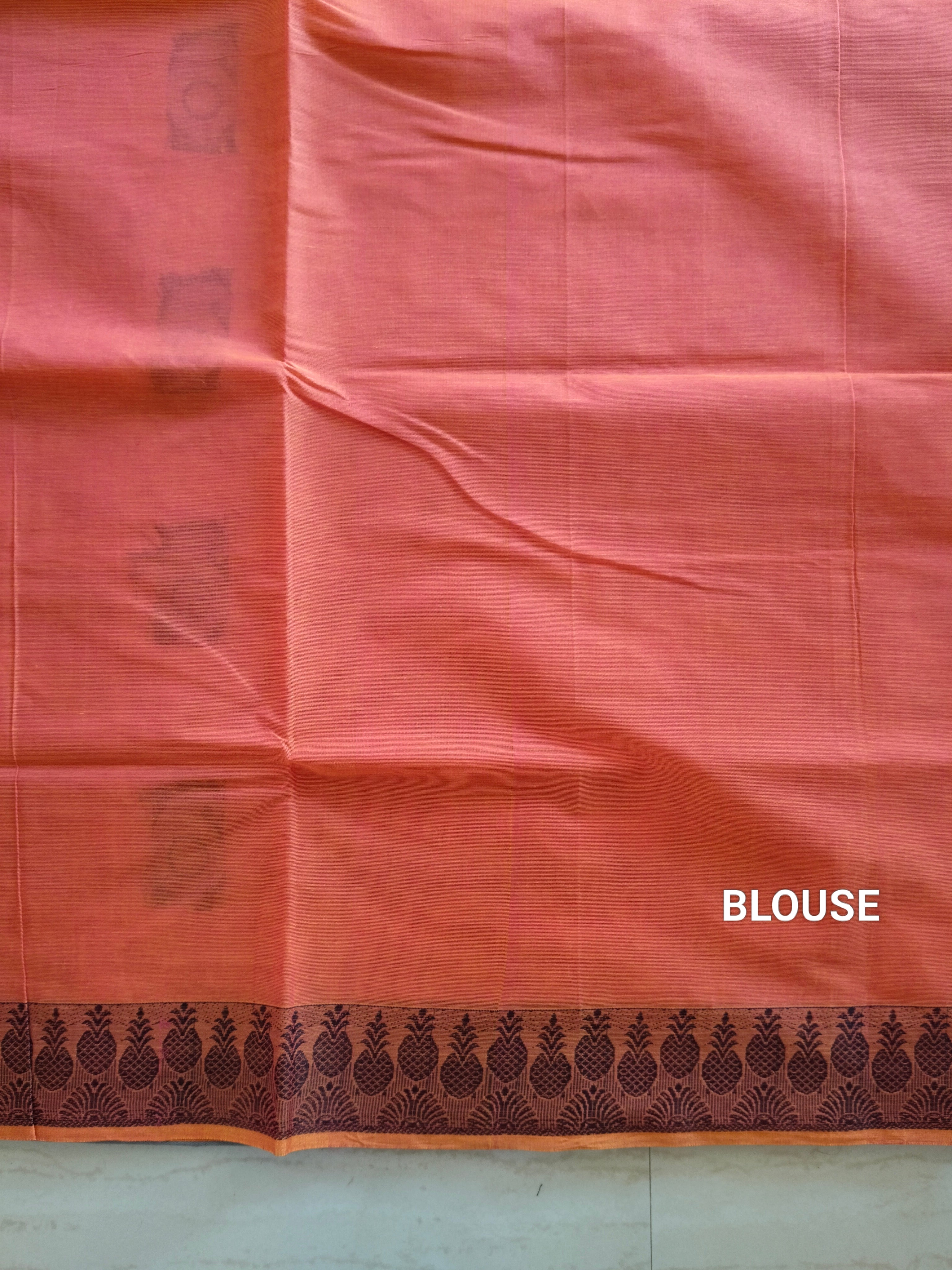 Lava Orange cotton saree with Mango buttas & unique pineapple border