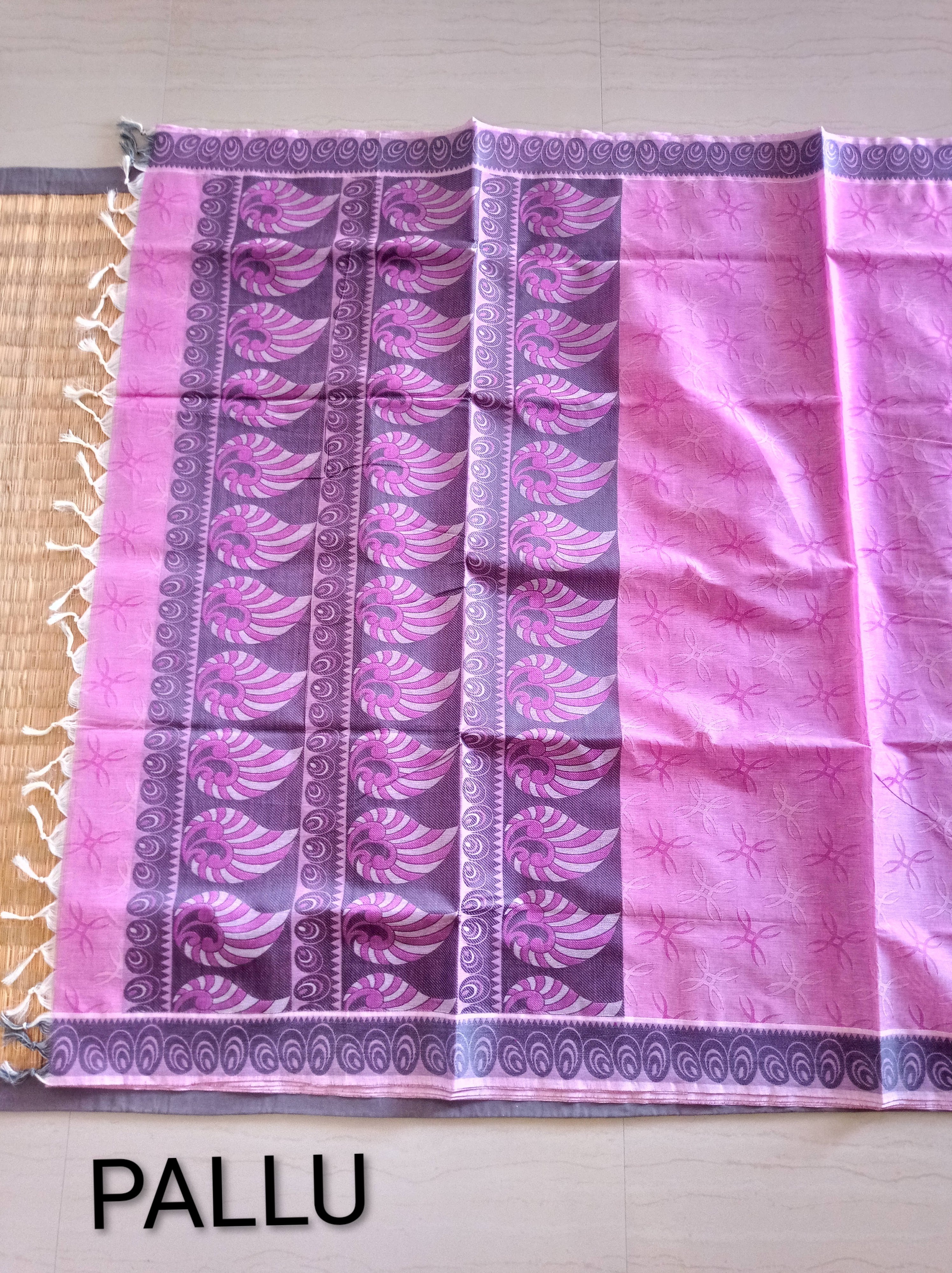 Pink cotton saree in black thread work