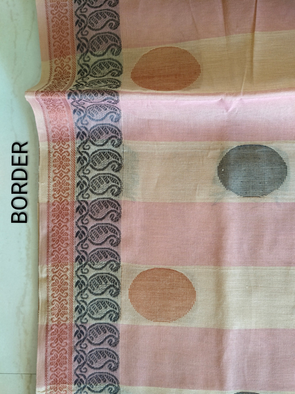 Beige and Nude pink cotton saree with buttas