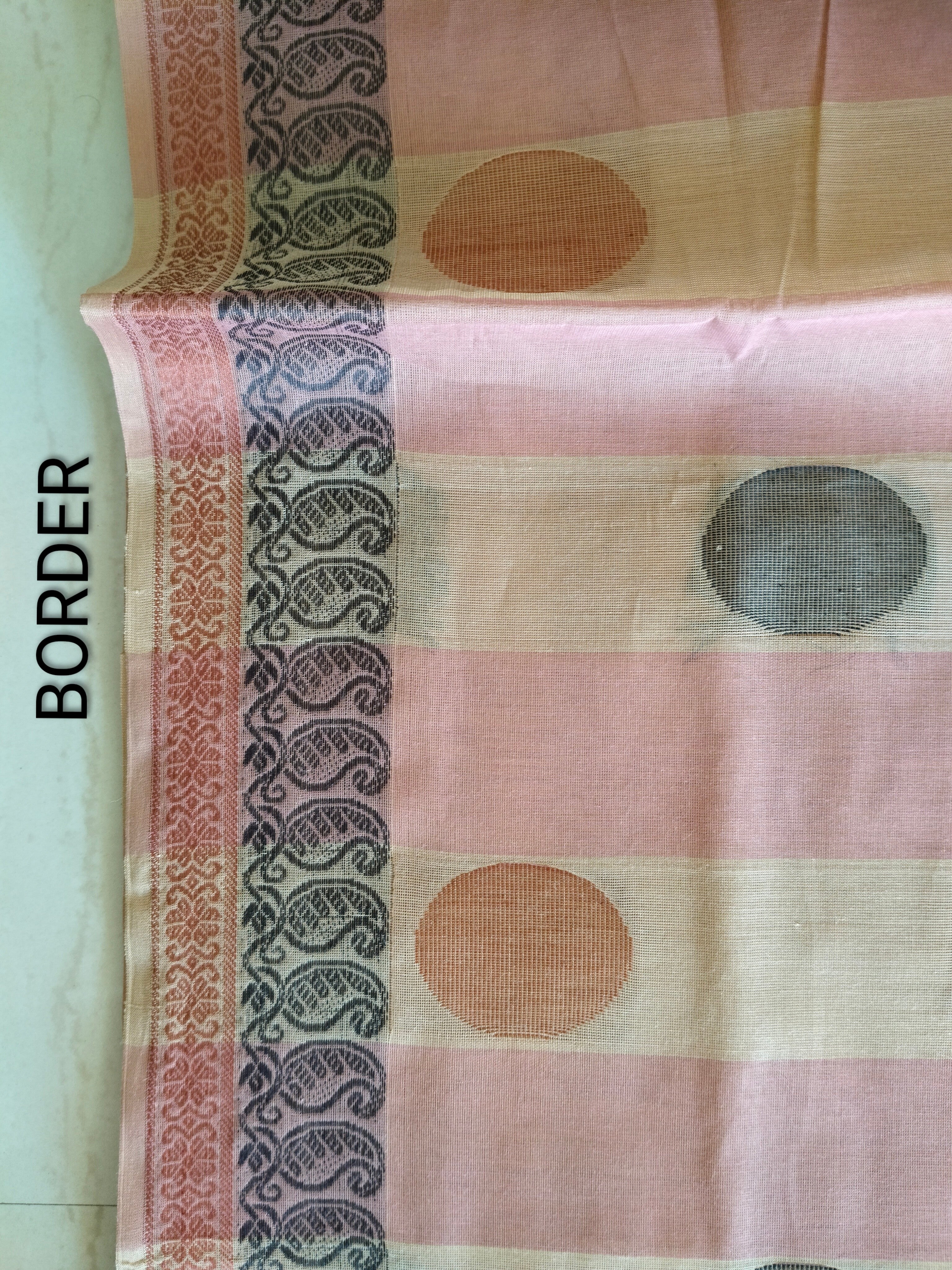 Beige and Nude pink cotton saree with buttas